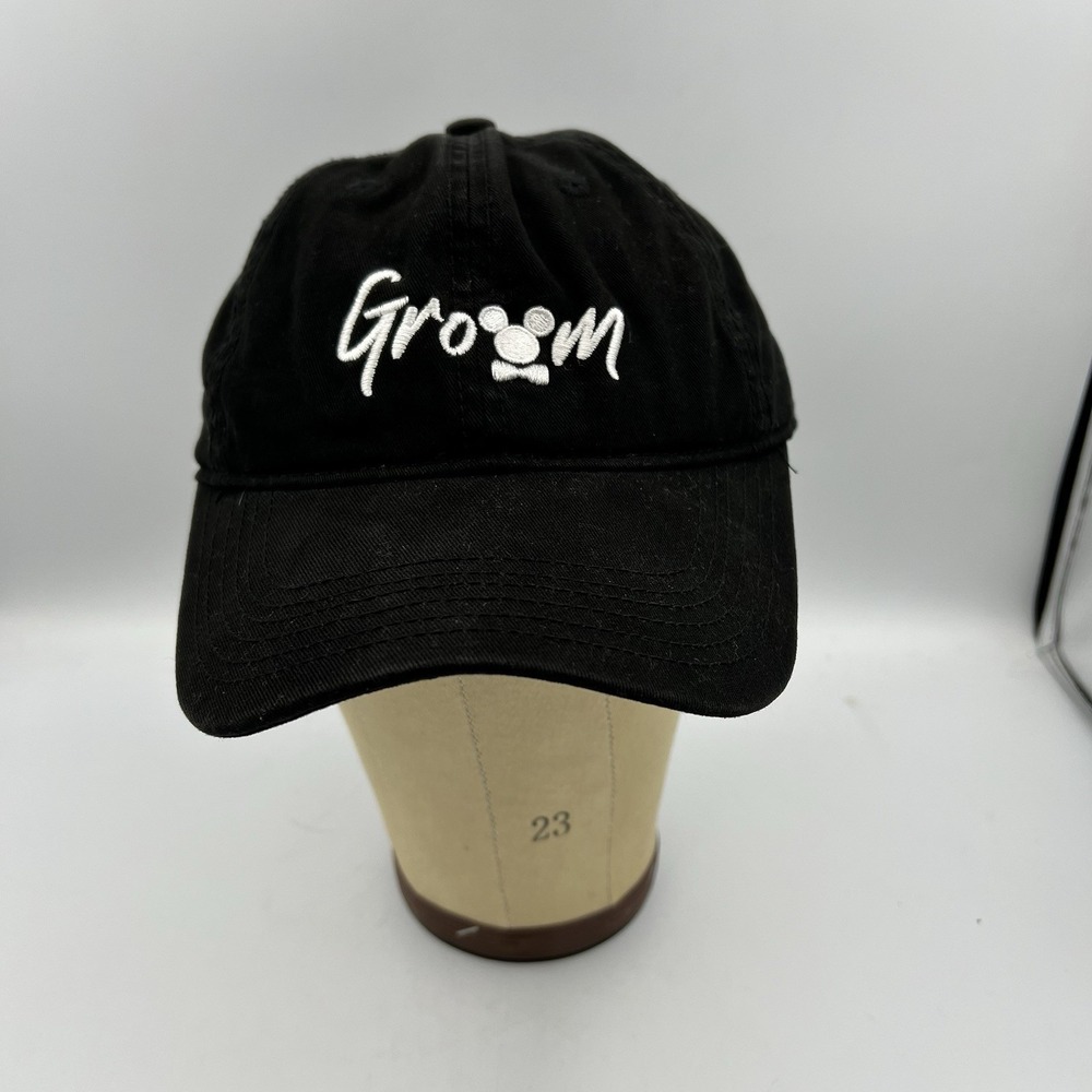 Disney Parks Groom Men's Wedding Black Adjustable Strap Hat Dad Cap Authentic